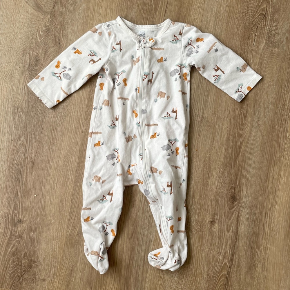 Carters safari white onesie/footie. Like new